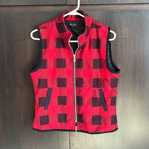 Racheal Buffalo Red Black Buffalo Plaid Vest Large - Picture 2 of 5